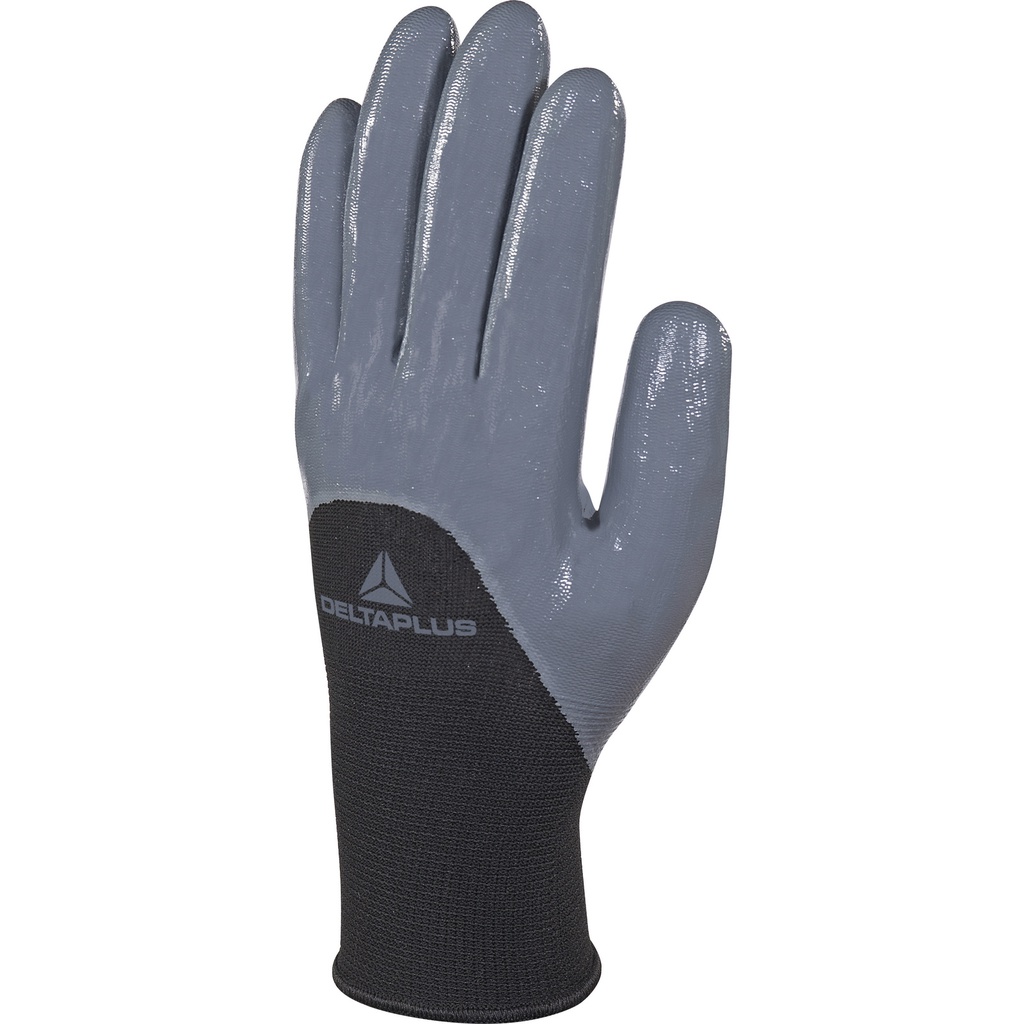 VE715GR POLYESTER KNITTED GLOVE - NITRILE COATING ON PALM FINGERS AND HALF BACK 